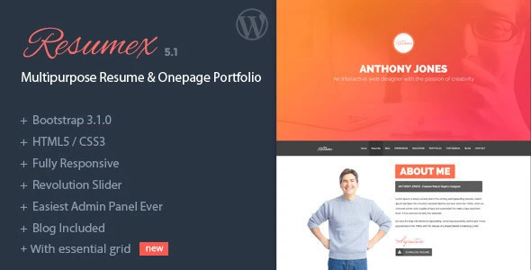 ResumeX – Resume &amp; One Page Portfolio WordPress Thmee