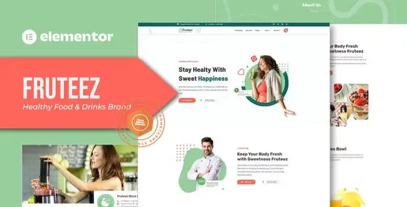 Fruteez – Healthy Food &amp; Drinks Brand Elementor Template Kit